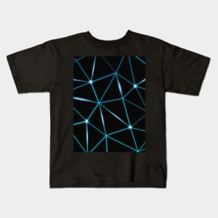 Geometric black triangles blue lines Cyan bright shiny Elegant mesh pattern cool light shining modern blue abstract galactic futuristic Kids T-Shirt